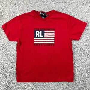 Polo Jeans Co Ralph Lauren Kids Red V-Neck T-Shirt US Size S VTG NWT